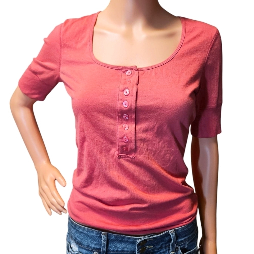 Wm Y2K Pink Henley Button Shirt Sz S ROUTE 66 KMART BELLA SWAN ELENA GILBERT TVD